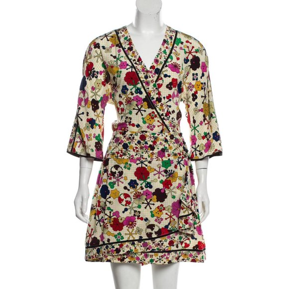 Kenzo Tanami print faux wrap silk dress v-neck, 40 - Picture 1 of 5